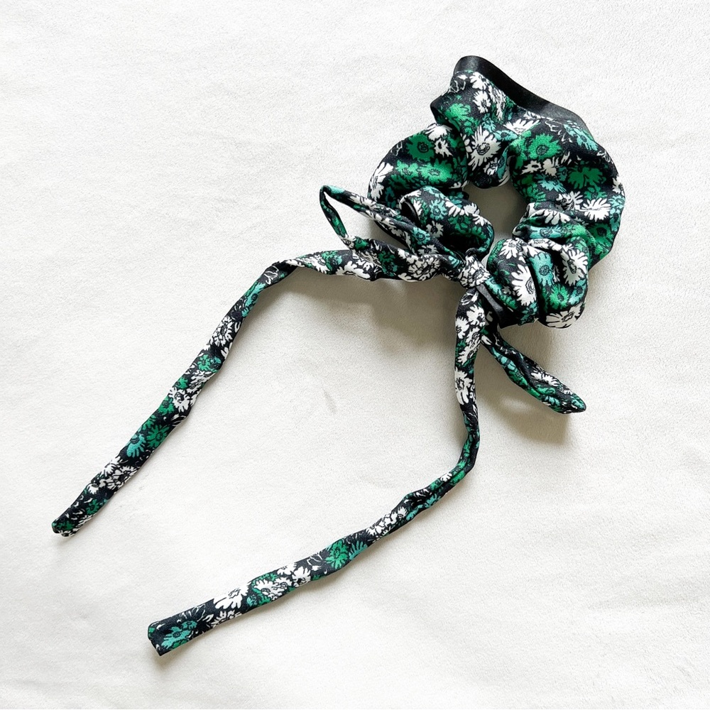 Floral Green and Black Hair Scrunchie